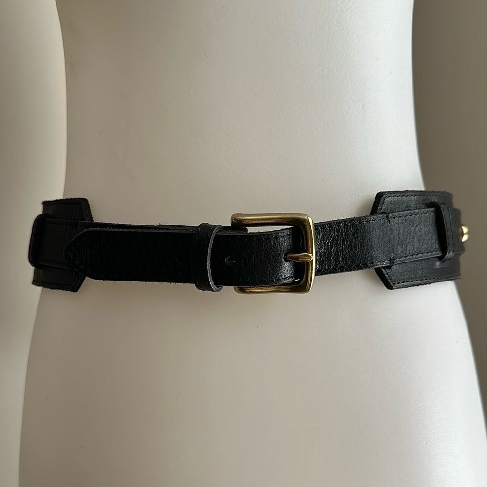 J. Crew Leather Brass Buckle Brass Stud Belt
